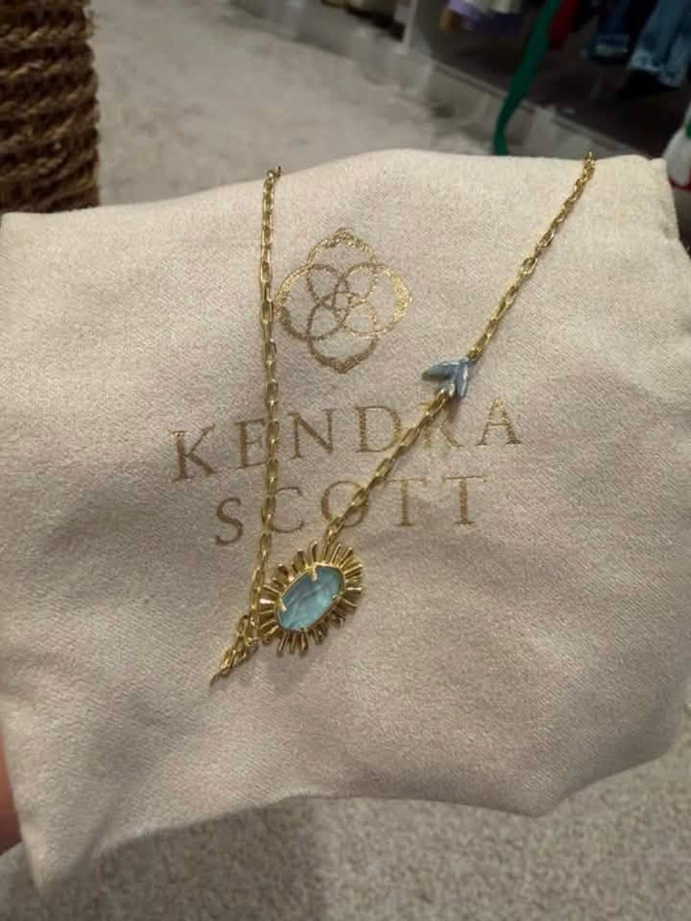 Kendra Scott Gold Necklace with Light Blue Oval Stone
